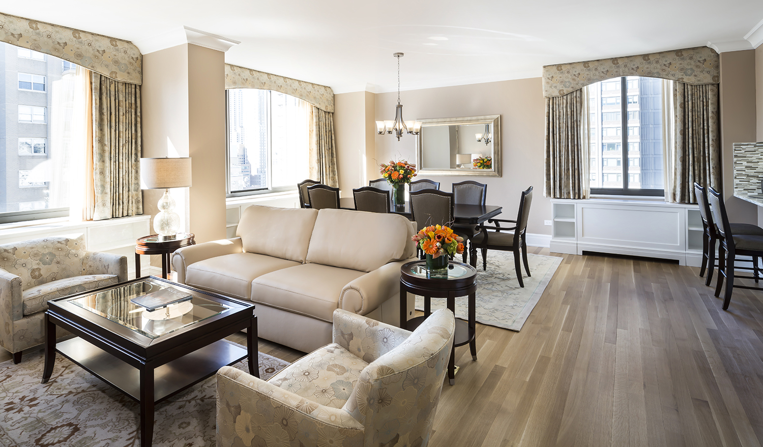 Furnished corporate apartment living room